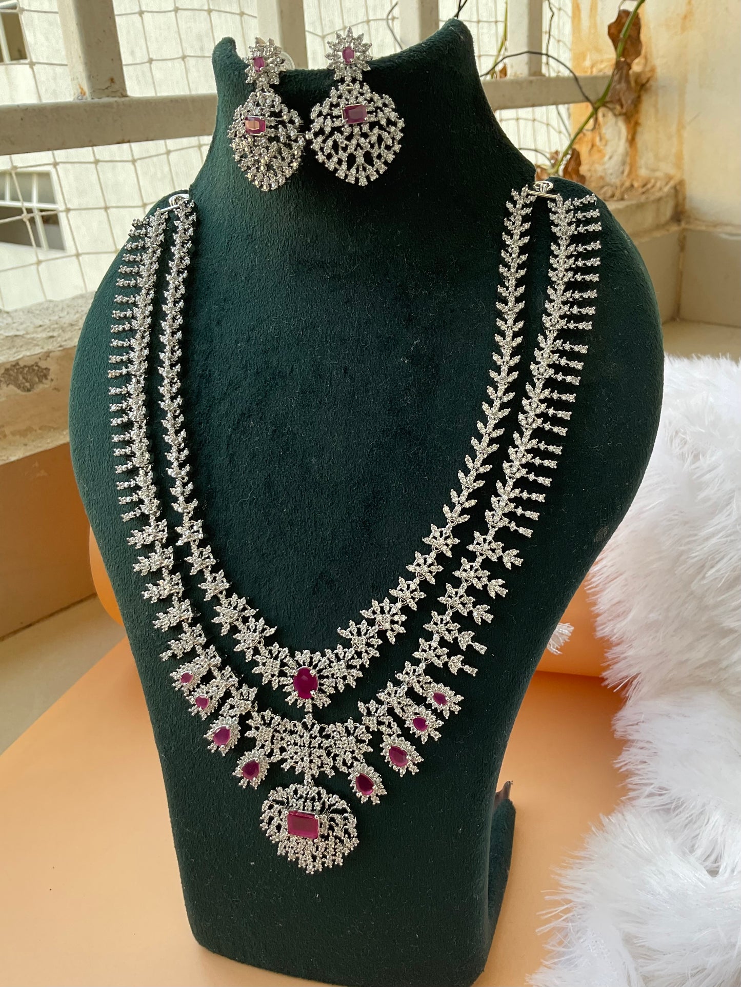 Silver imitationjewellery double layered set