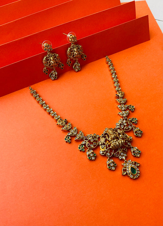 Lakshmi Devi Leaflet Design Necklace Set