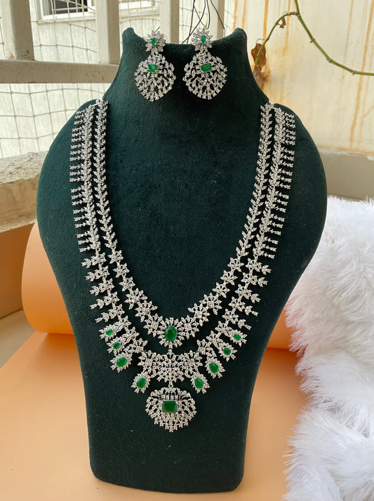 Silver imitationjewellery double layered set-Green