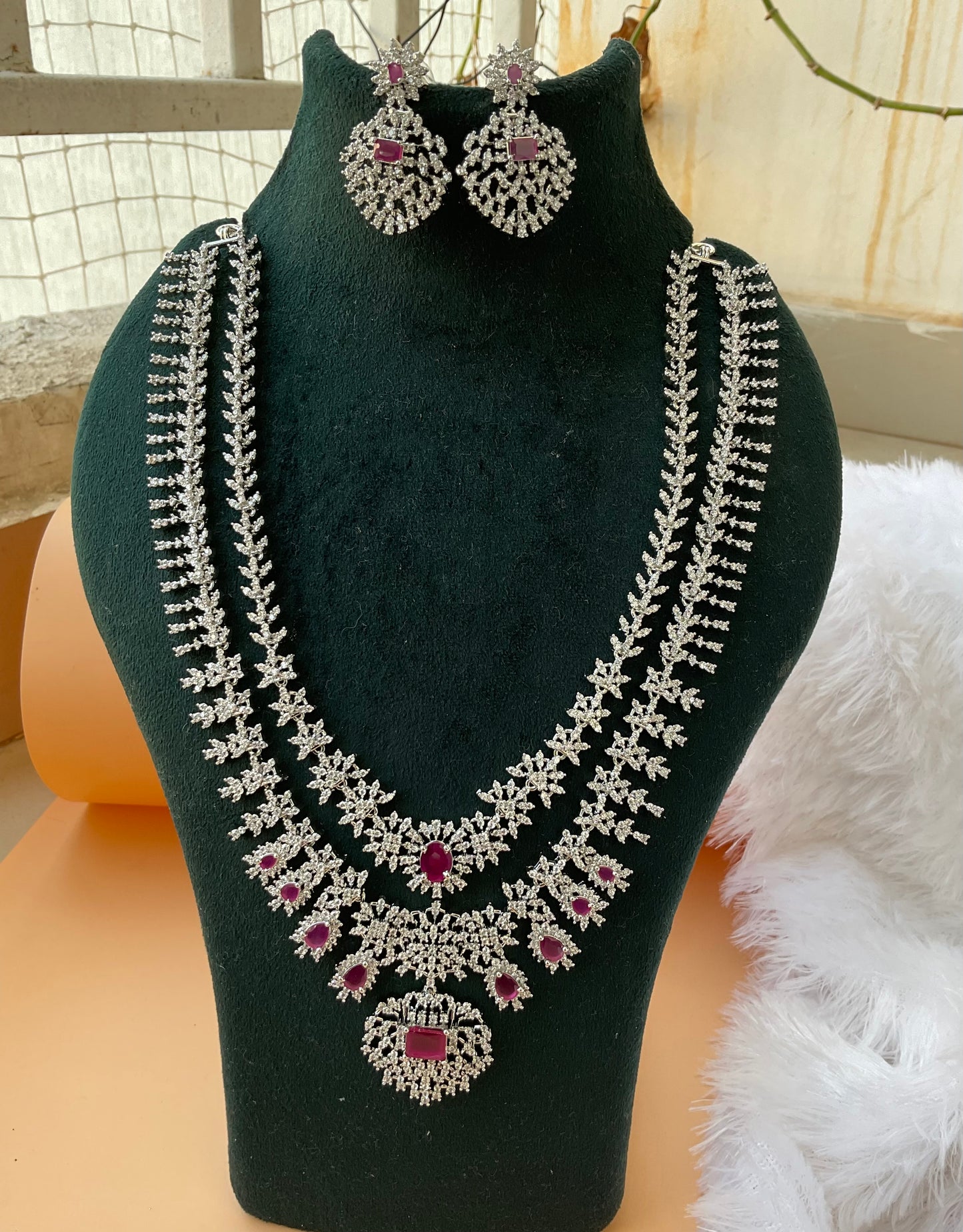 Silver imitationjewellery double layered set