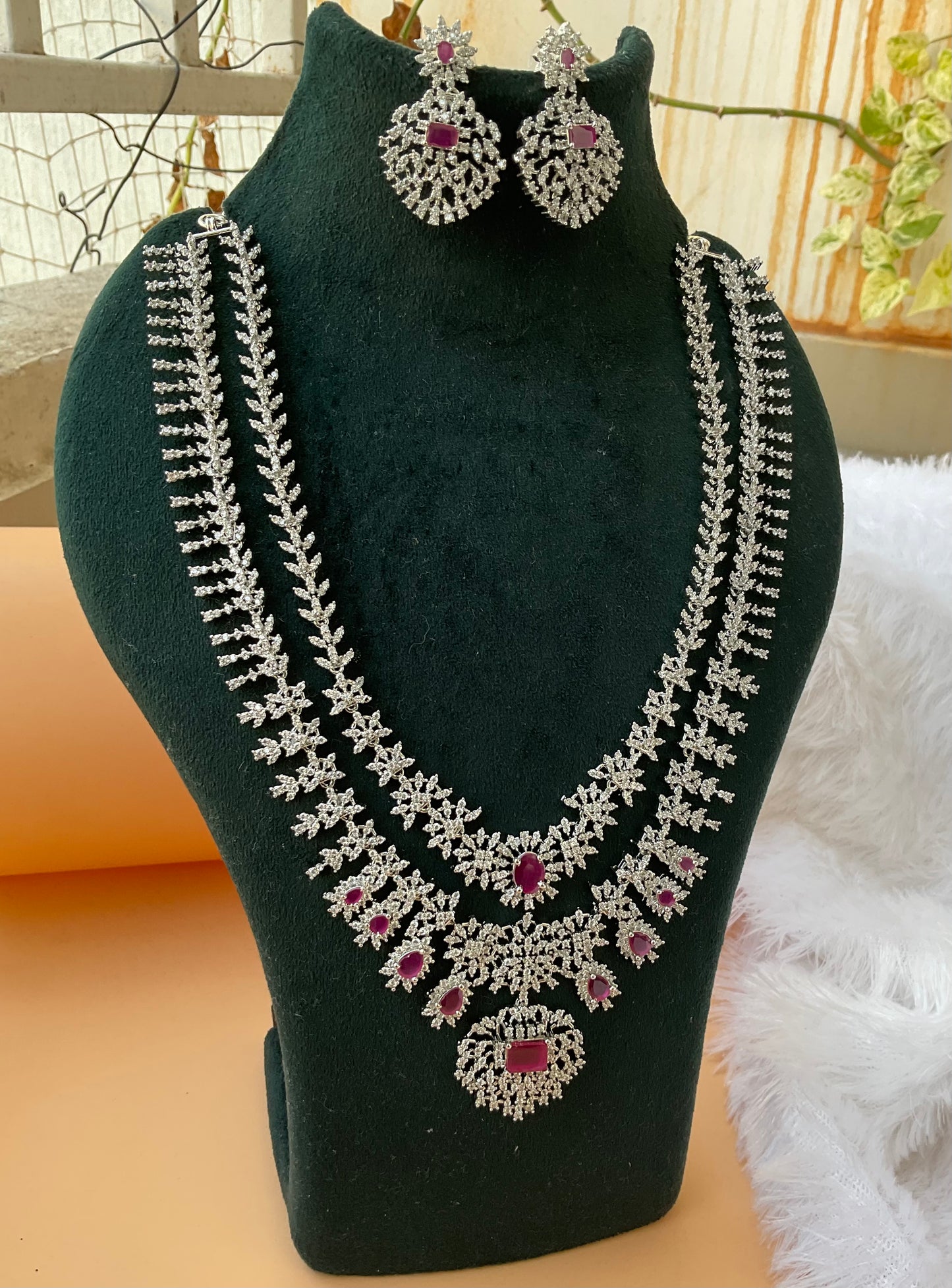 Silver imitationjewellery double layered set