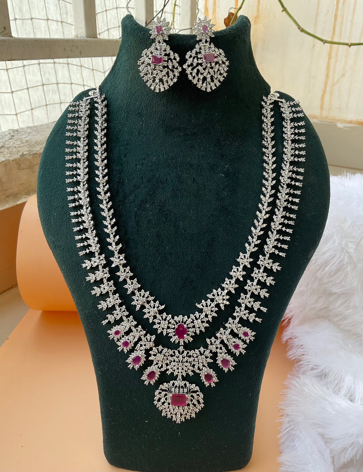 Silver imitationjewellery double layered set
