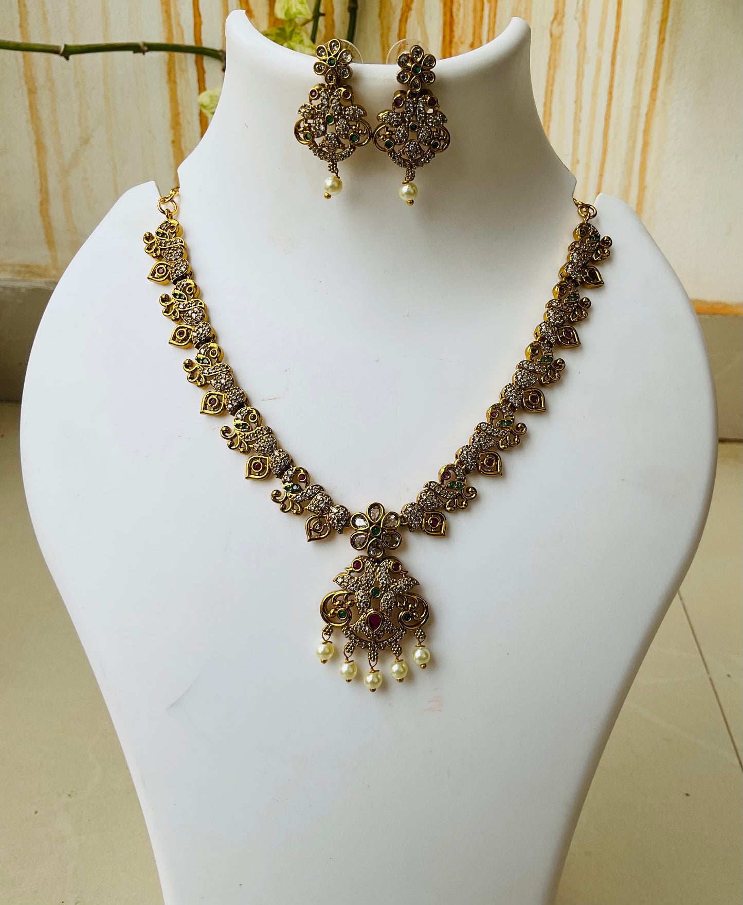 Peacock Necklace with Earrings