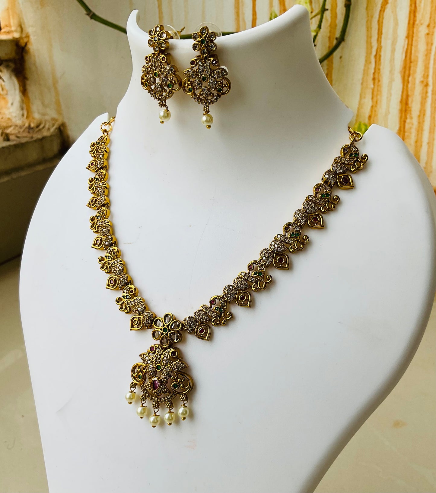 Peacock Necklace with Earrings